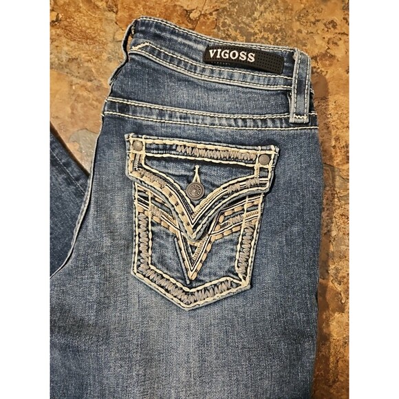 Vigoss Capri Jeans Women's 2 L25 Heritage Fit Blue Denim Embroidered (A193) - Picture 1 of 10